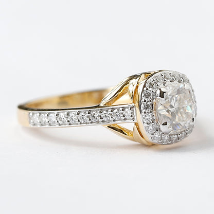 14 k Yellow Gold Cushion Cut Moissanite Engagement Ring