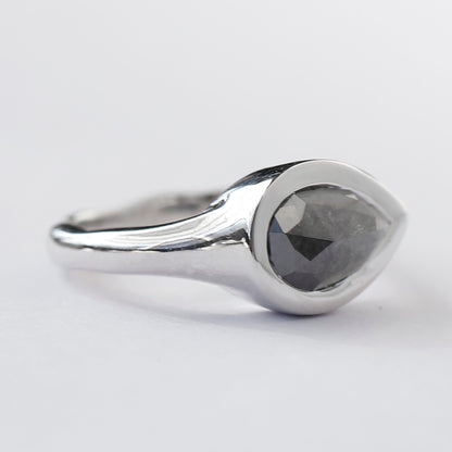 1.79 CT Salt and Pepper Nature Inspired Pear Diamond Ring With East West Bezel Setting