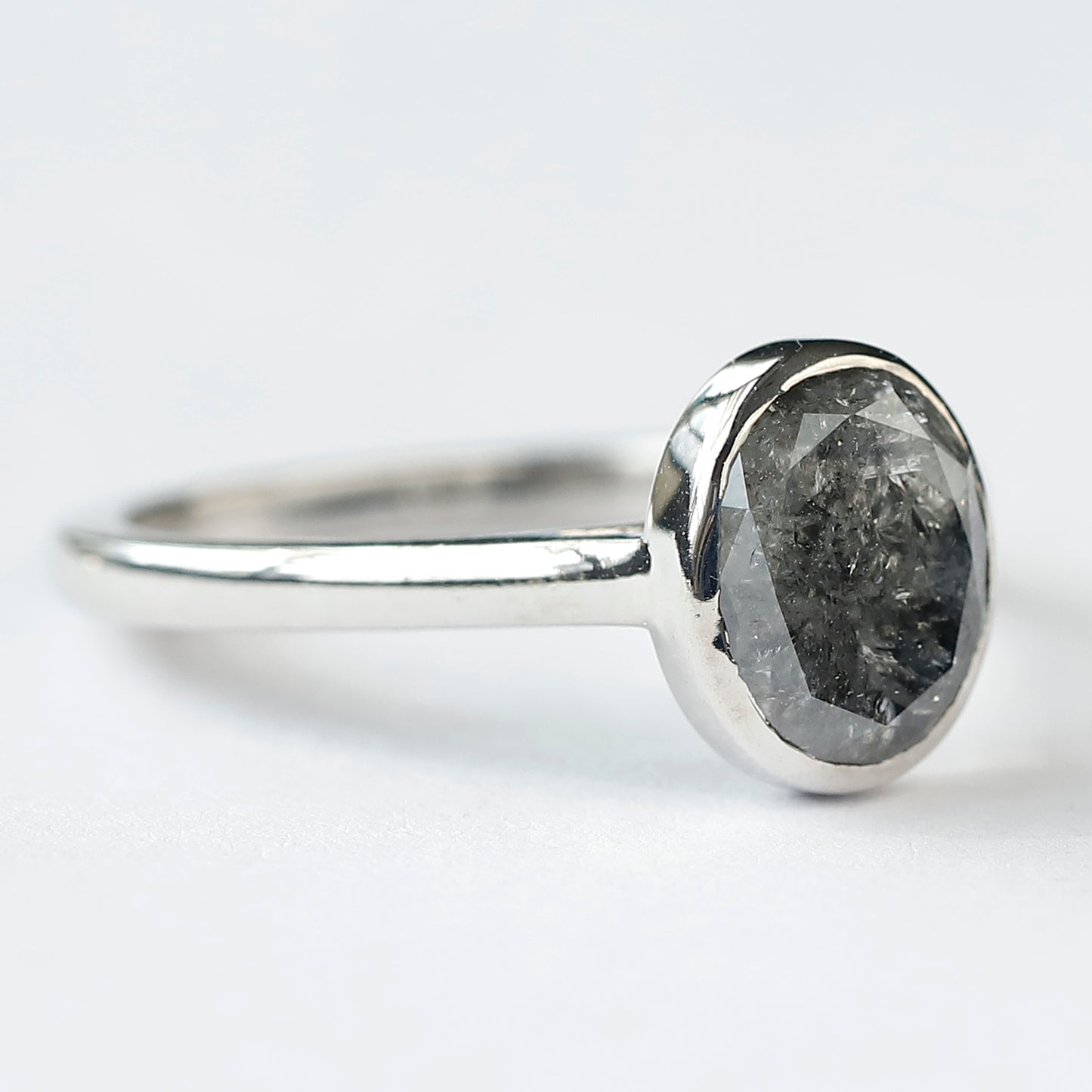 Oval Cut Salt and Pepper Diamond Ring For Her