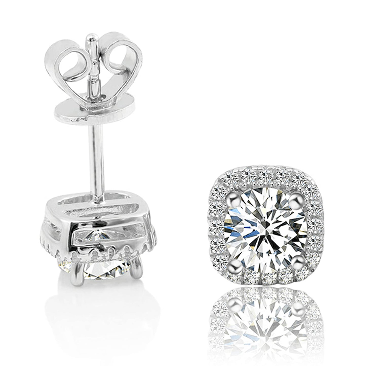 moissanite stud earrings in 14k white gold