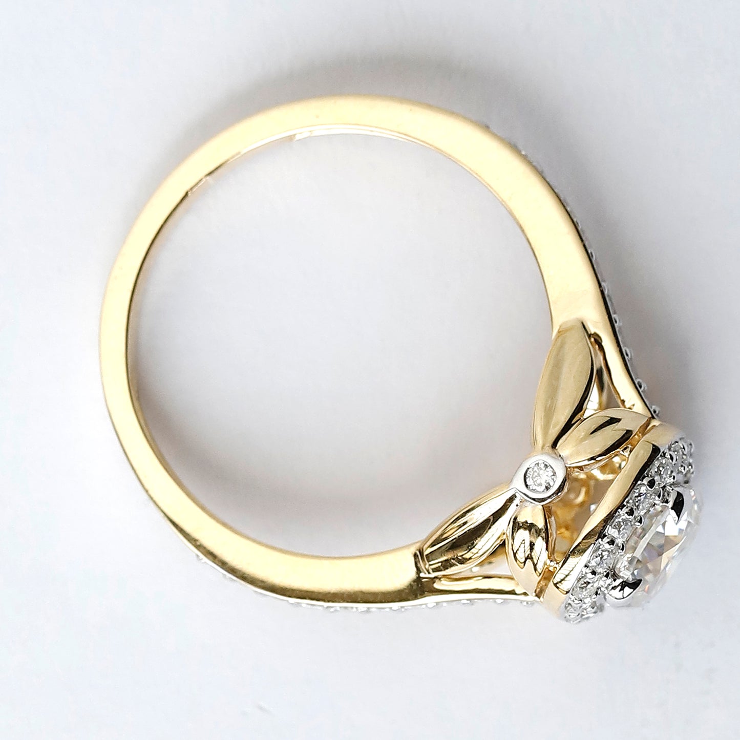 14 k Yellow Gold Cushion Cut Moissanite Engagement Ring