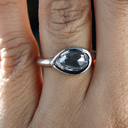 1.79 CT Salt and Pepper Nature Inspired Pear Diamond Ring With East West Bezel Setting