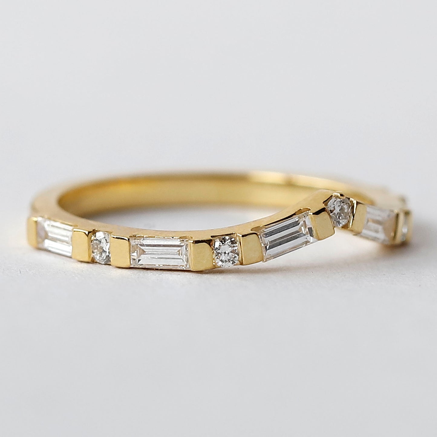 14 K Rose Gold Curved Diamond Wedding Band For Her