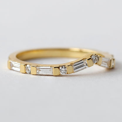 14 K Rose Gold Curved Diamond Wedding Band For Her