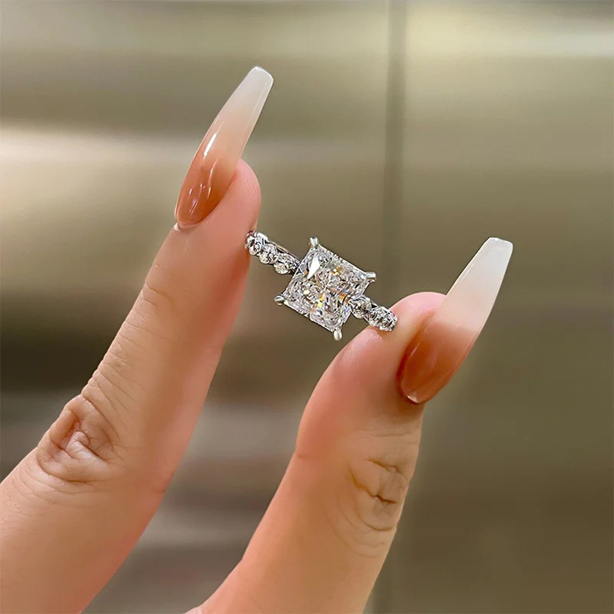 3 Carat Princess Halo Engagement newest Ring