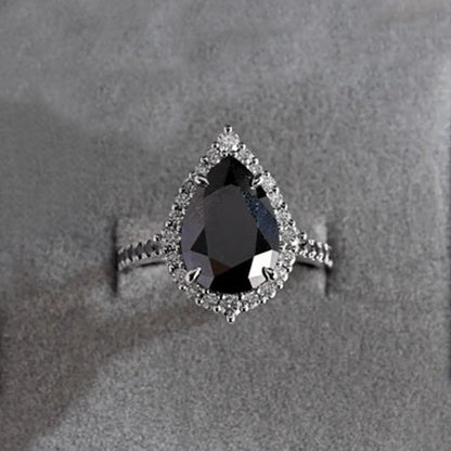 14k White Gold Black Diamond Pear Shaped Ring