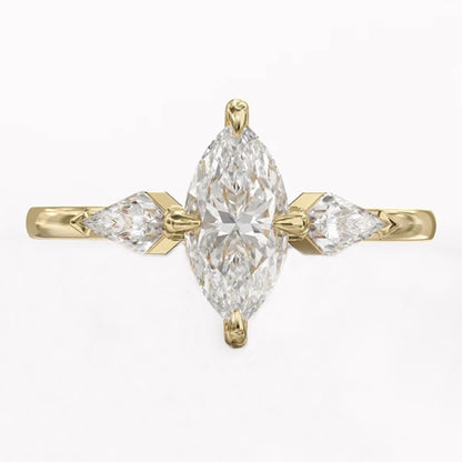 14k Yellow Gold Marquise Diamond Rings For Women