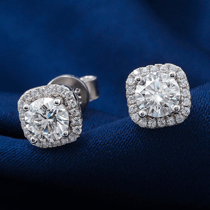 moissanite stud earrings in 14k white gold