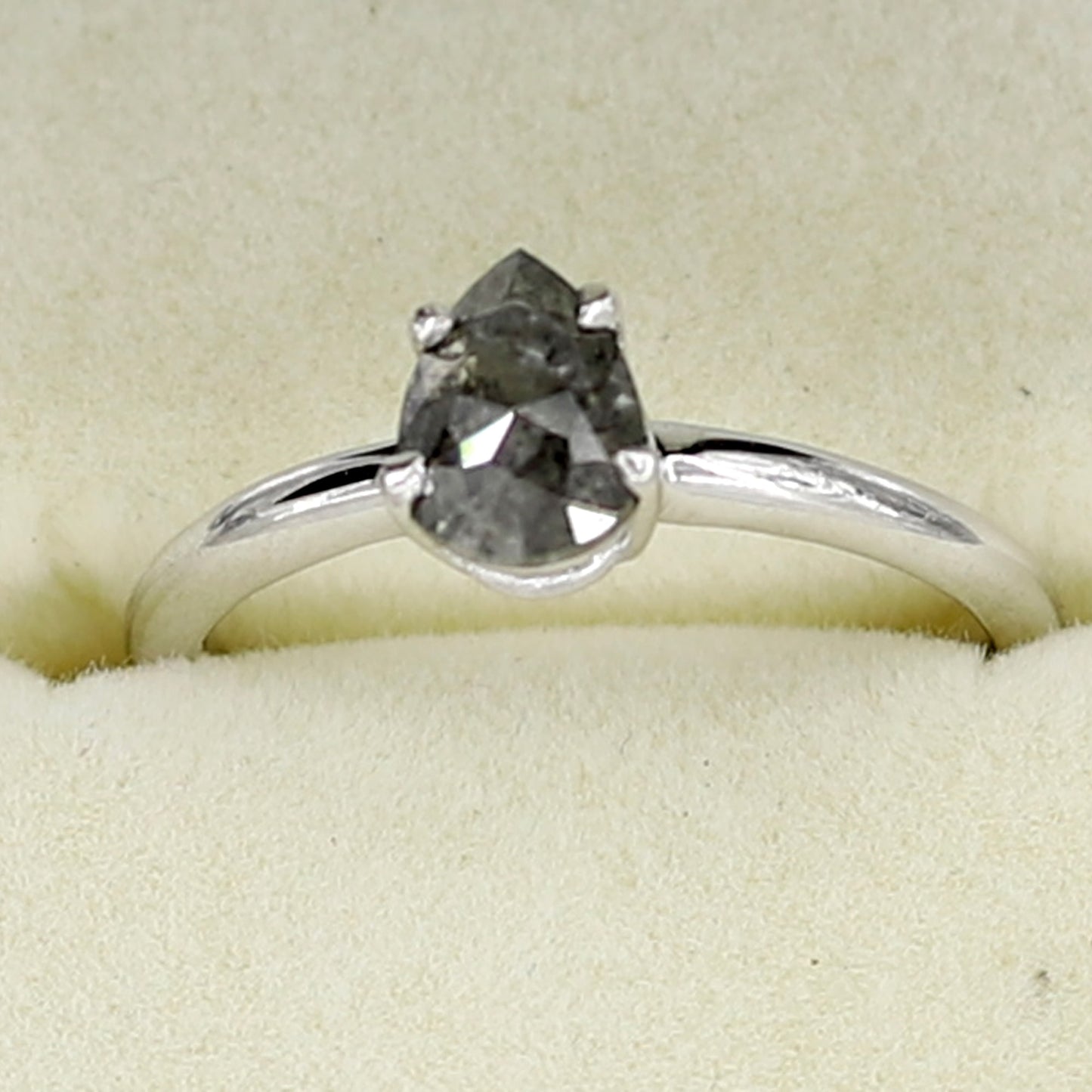 Salt and pepper pear diamond ring