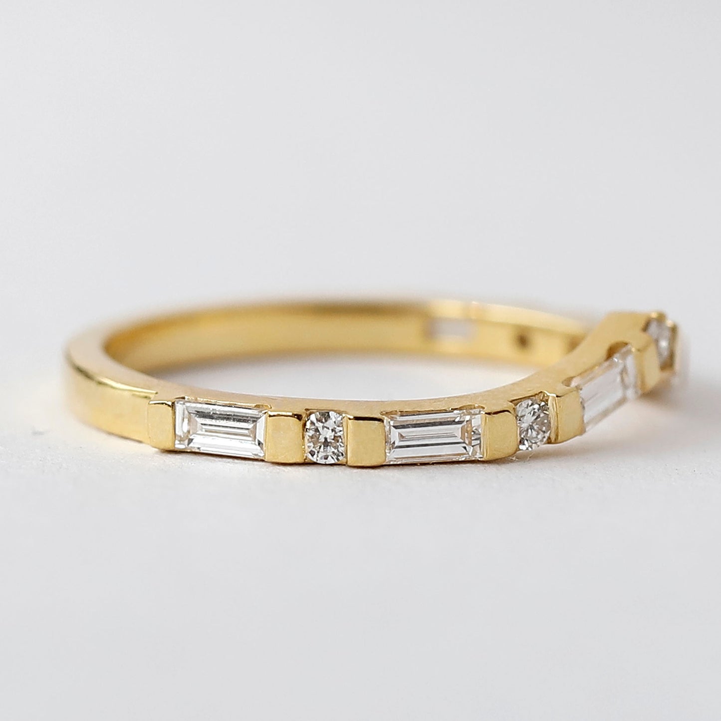 14 K Rose Gold Curved Diamond Wedding Band For Her