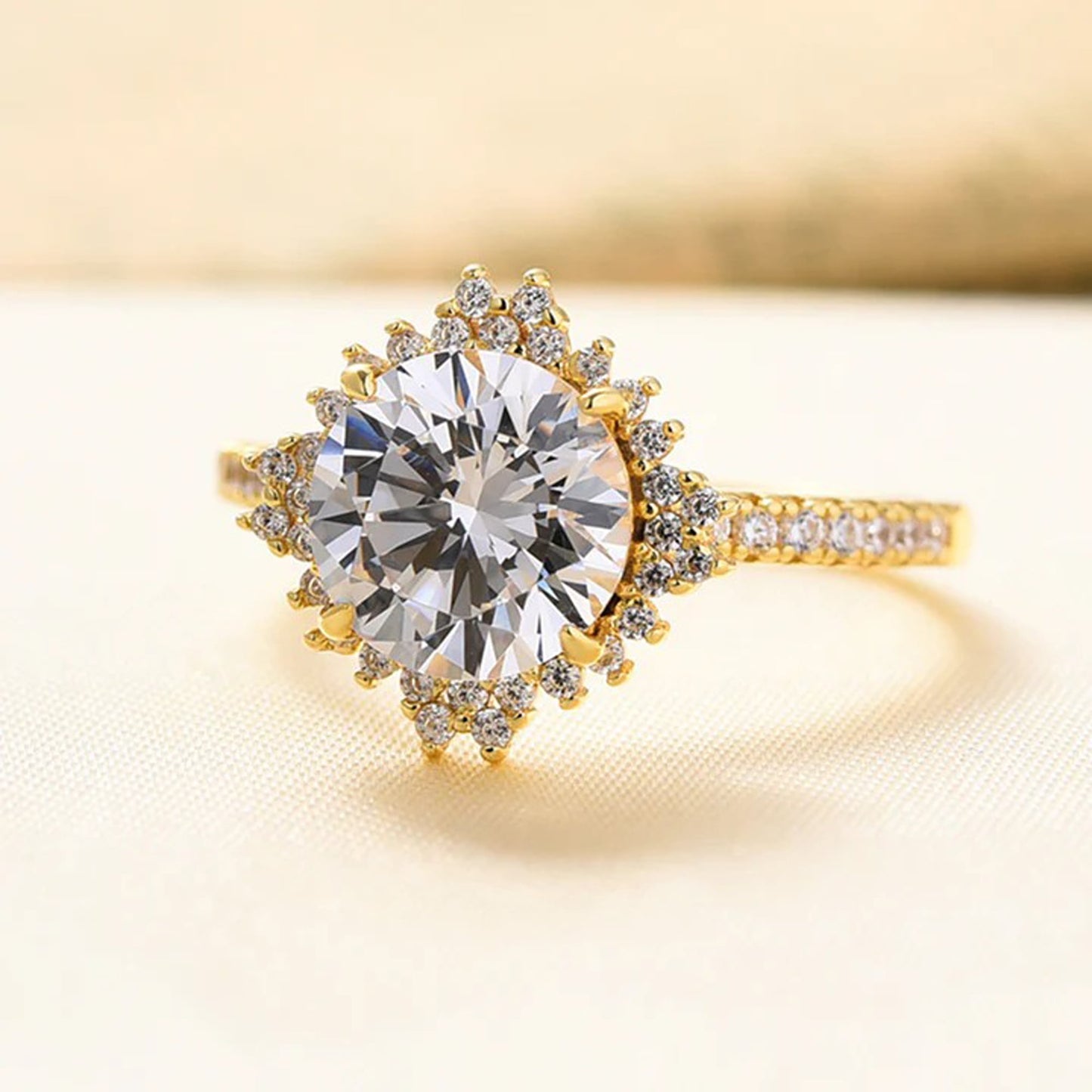 sunburst halo engagement ring