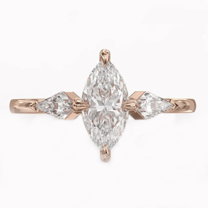 14k Yellow Gold Marquise Diamond Rings For Women