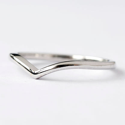 14K White Gold Wish Bone Wedding Band For Her