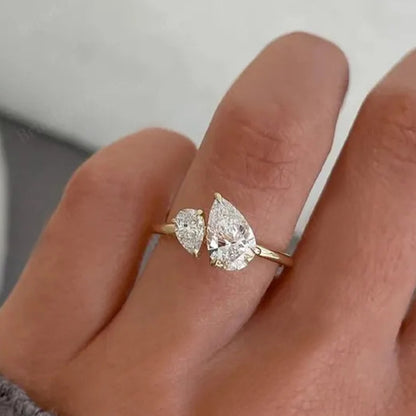 14k Yellow Gold Moissanite Toi Et Moi Ring For Her