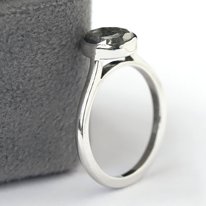 Oval Cut Salt and Pepper Diamond Ring For Her