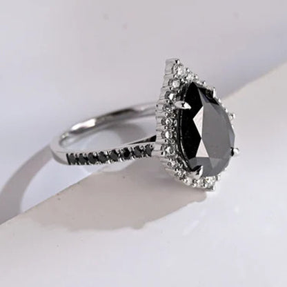 14k White Gold Black Diamond Pear Shaped Ring