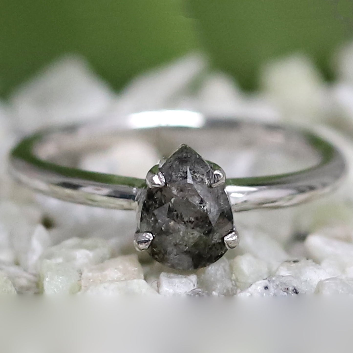 Salt and pepper pear diamond ring