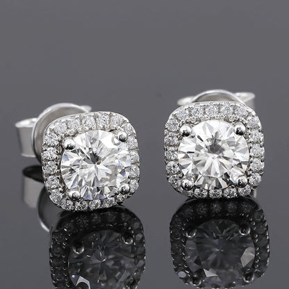 moissanite stud earrings in 14k white gold