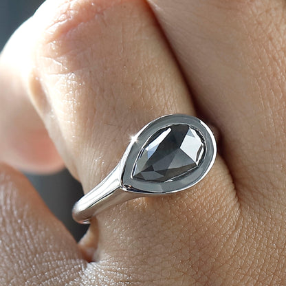 1.79 CT Salt and Pepper Nature Inspired Pear Diamond Ring With East West Bezel Setting