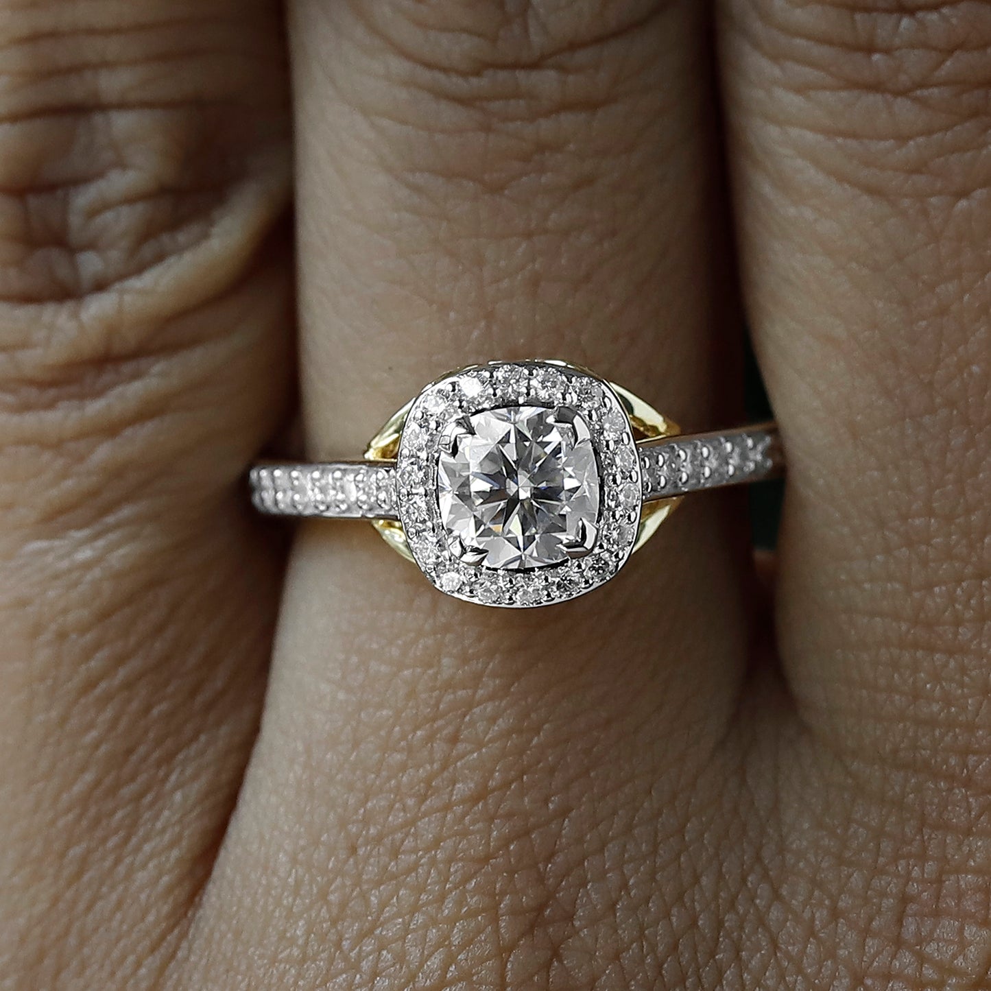 14 k Yellow Gold Cushion Cut Moissanite Engagement Ring