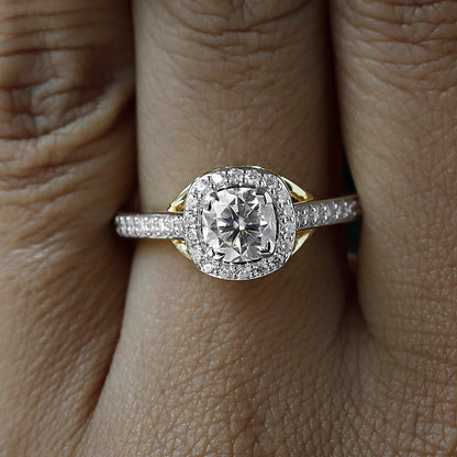 14 k Yellow Gold Cushion Cut Moissanite Engagement Ring