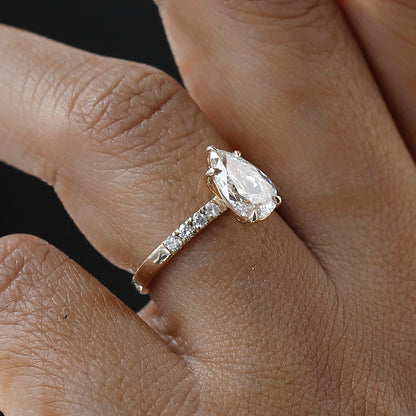 1.50 CT Pear Cut Lab Diamond Engagement Ring