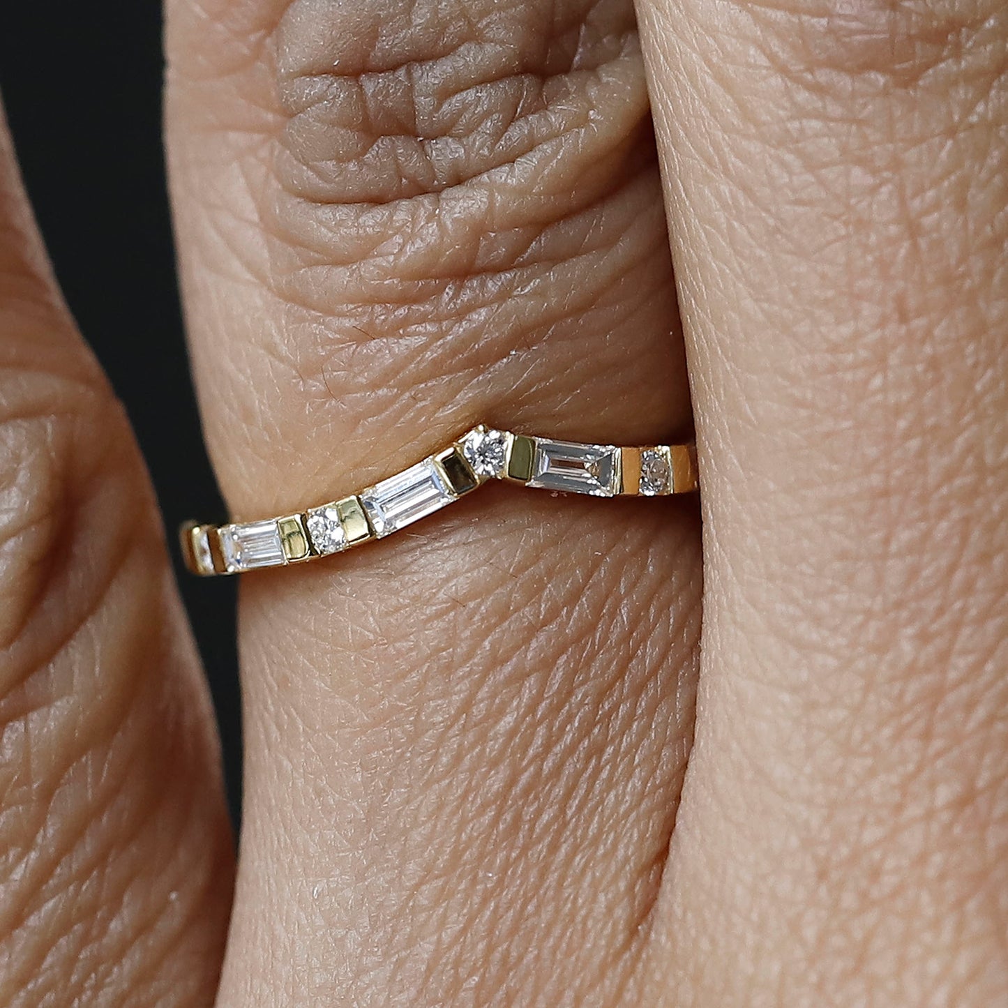 14 K Rose Gold Curved Diamond Wedding Band For Her