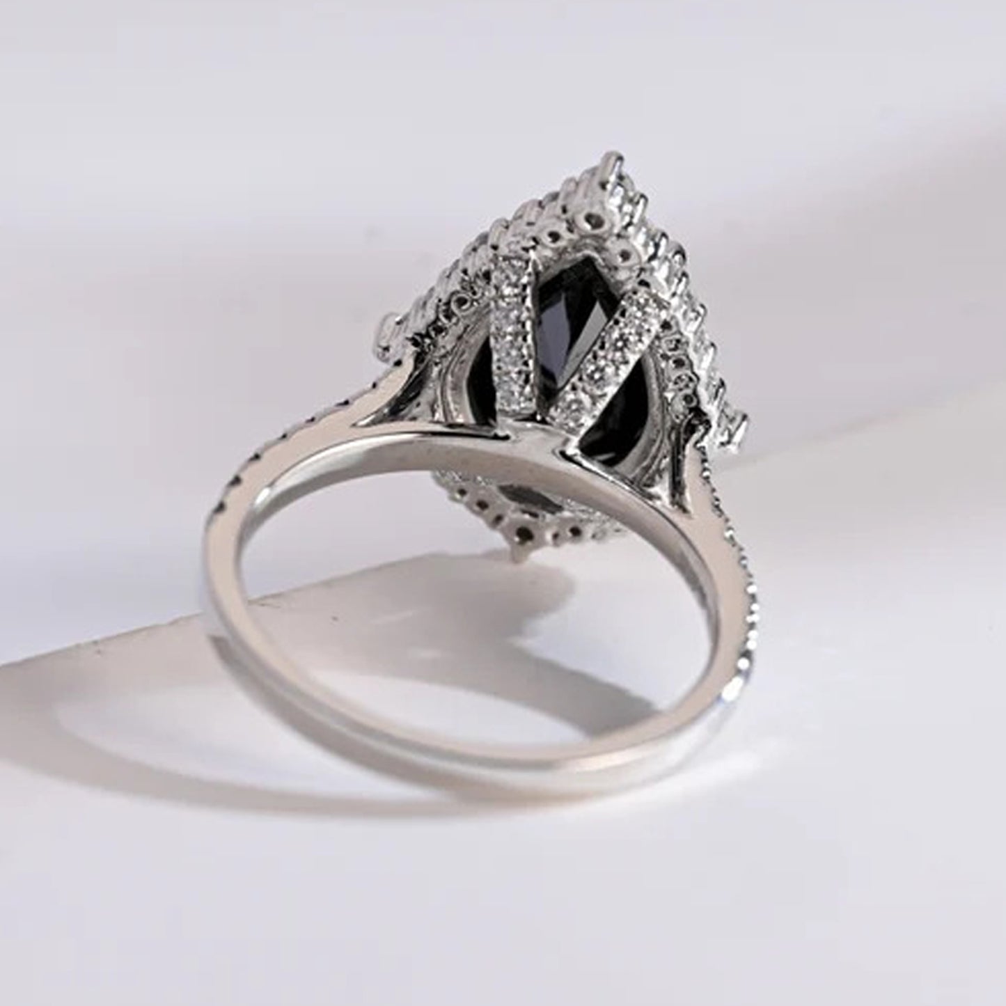 14k White Gold Black Diamond Pear Shaped Ring