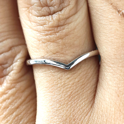 14K White Gold Wish Bone Wedding Band For Her