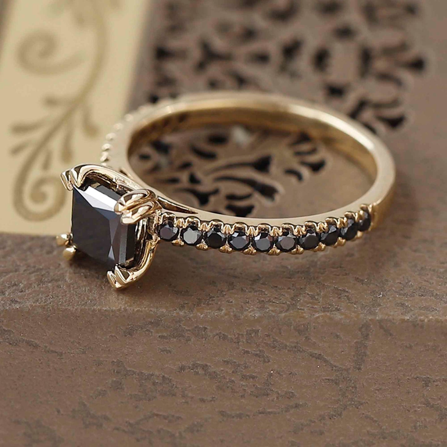 princess cut black diamond ring