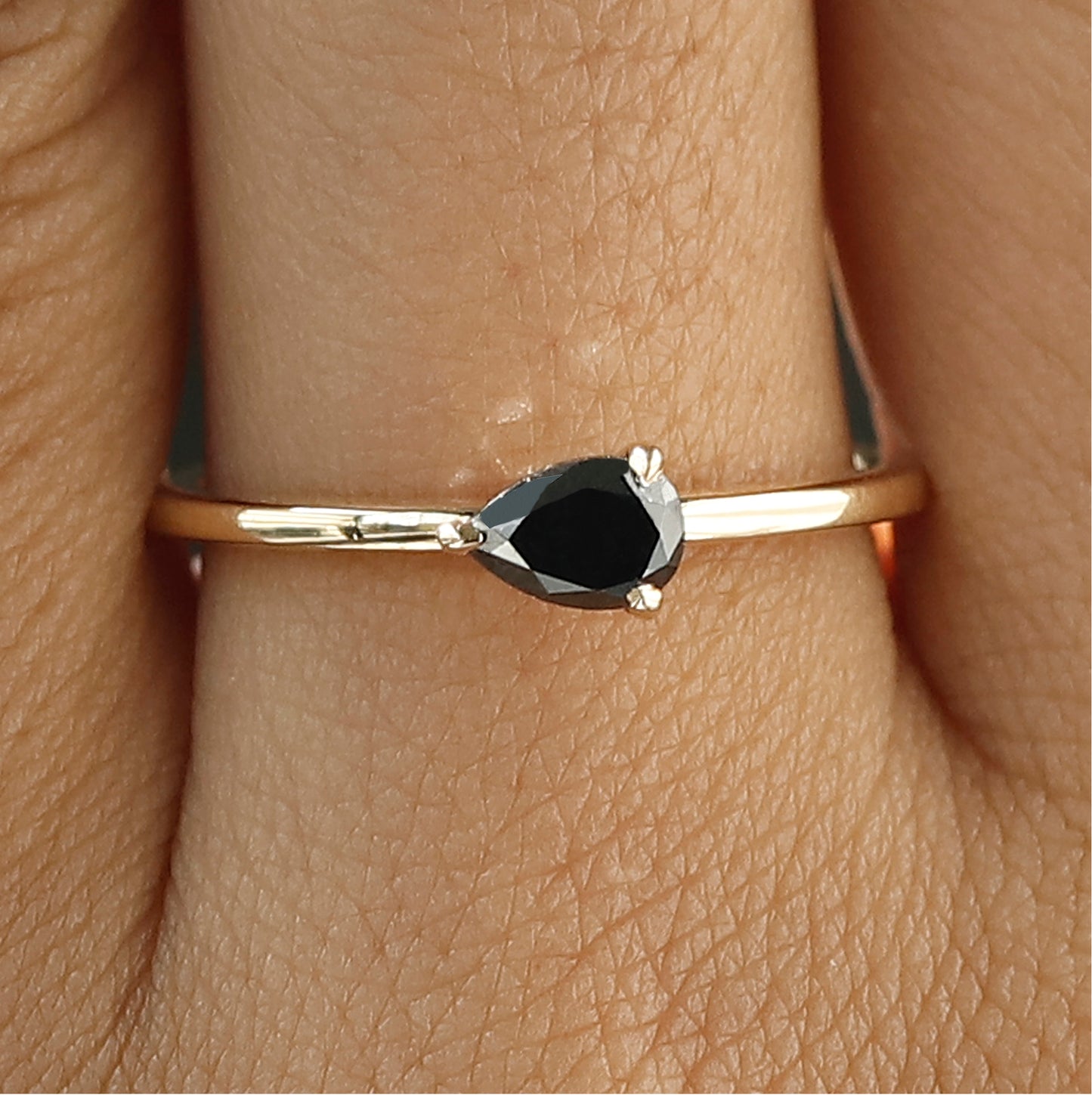 Black Diamond East West Pear Diamond Ring