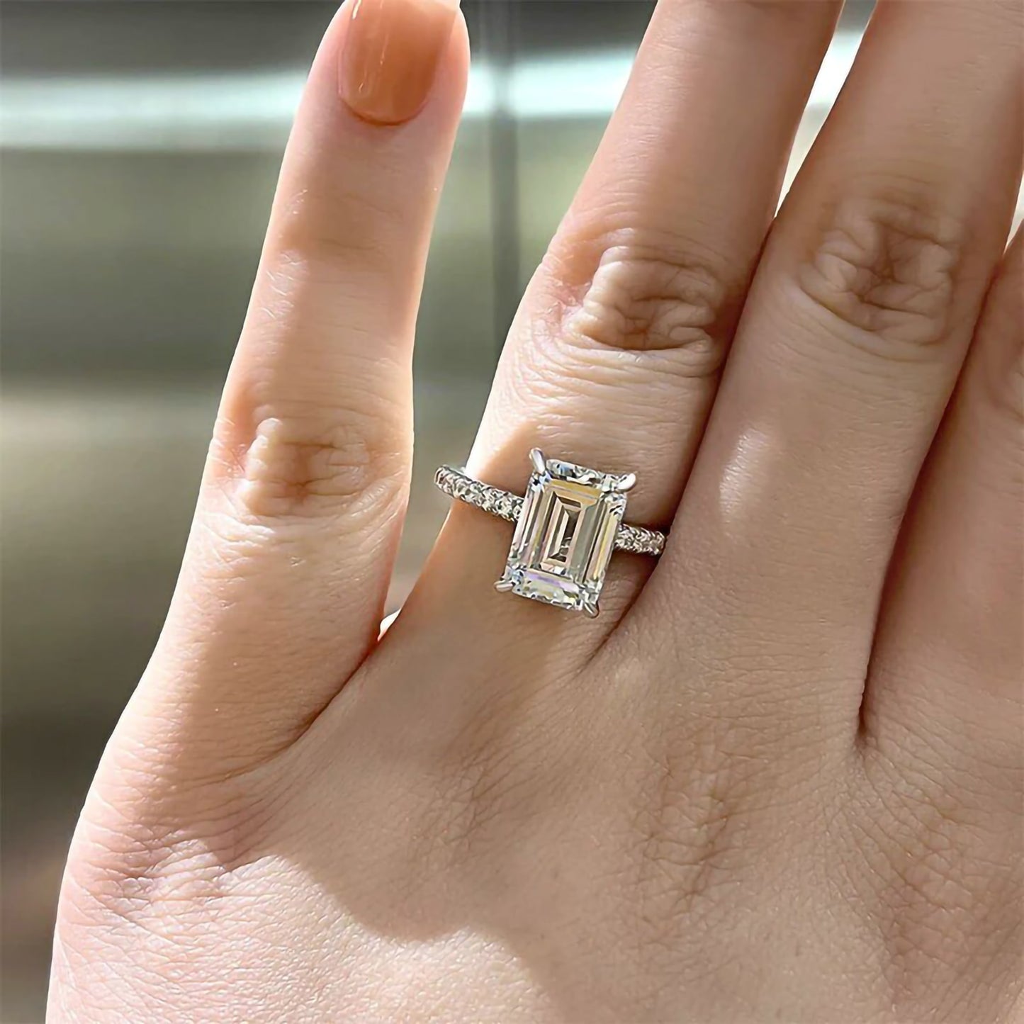 emerald cut moissanite ring