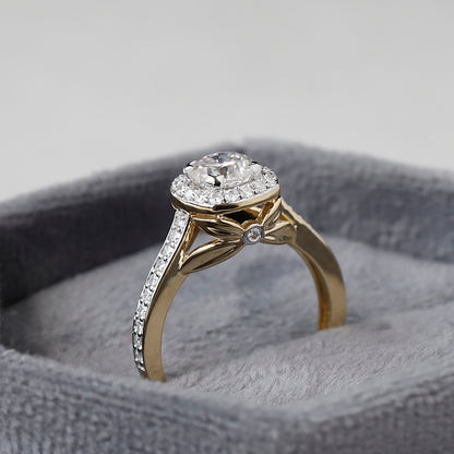 14 k Yellow Gold Cushion Cut Moissanite Engagement Ring