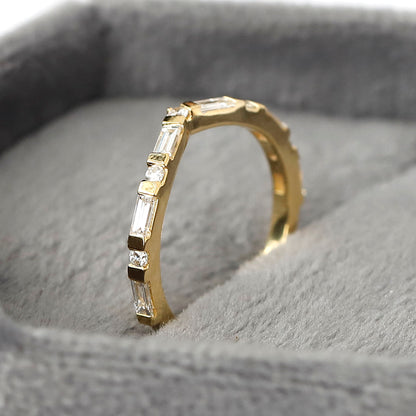 14 K Rose Gold Curved Diamond Wedding Band For Her