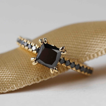 princess cut black diamond ring