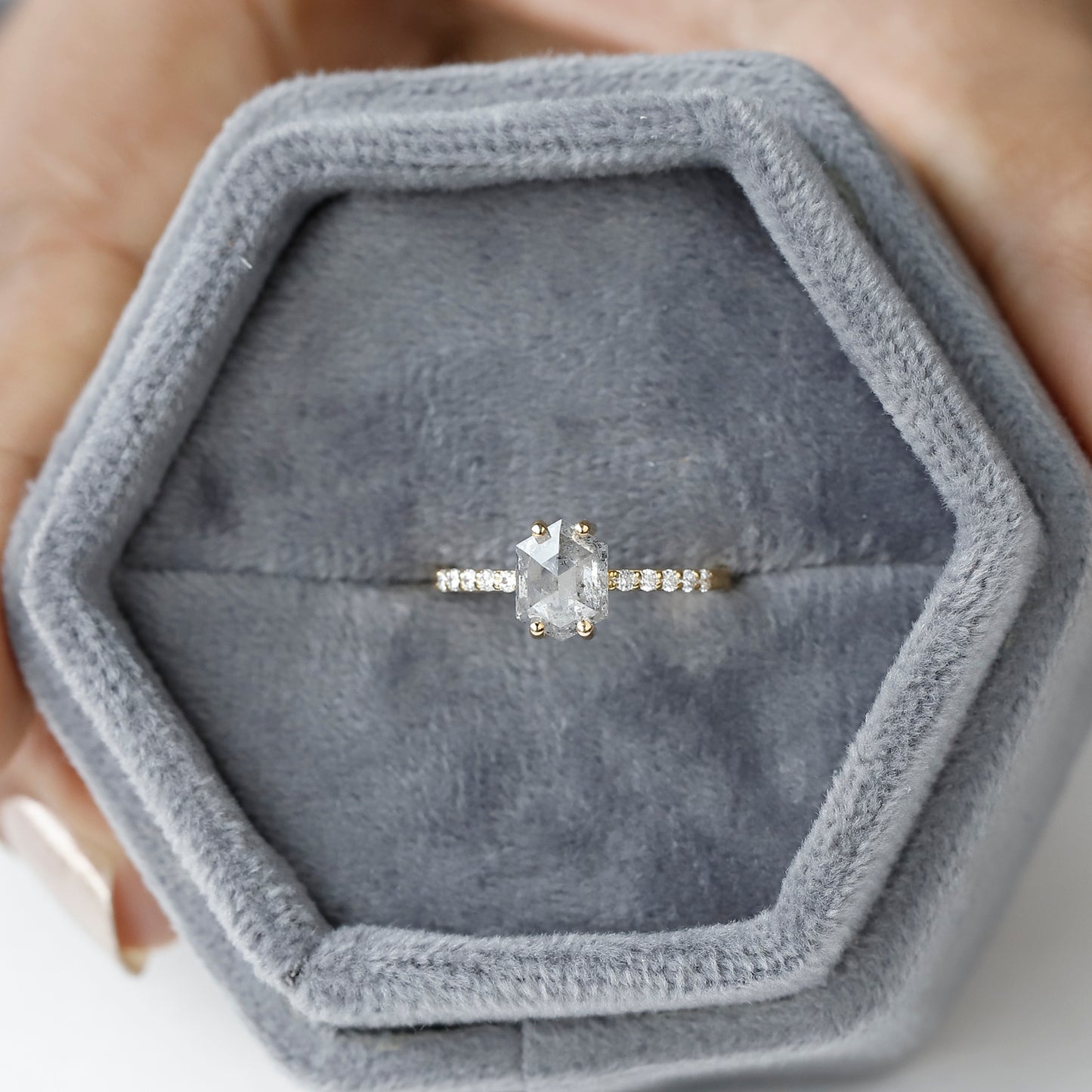 elongated hexagon engagement ring