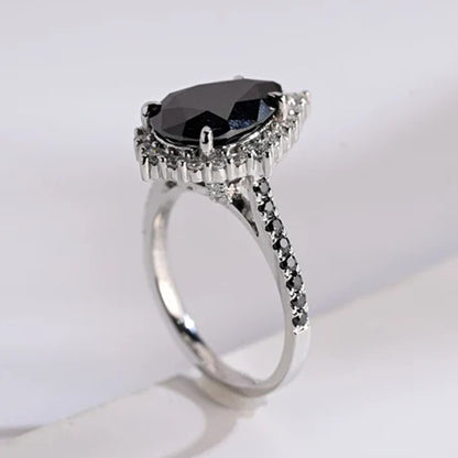 14k White Gold Black Diamond Pear Shaped Ring