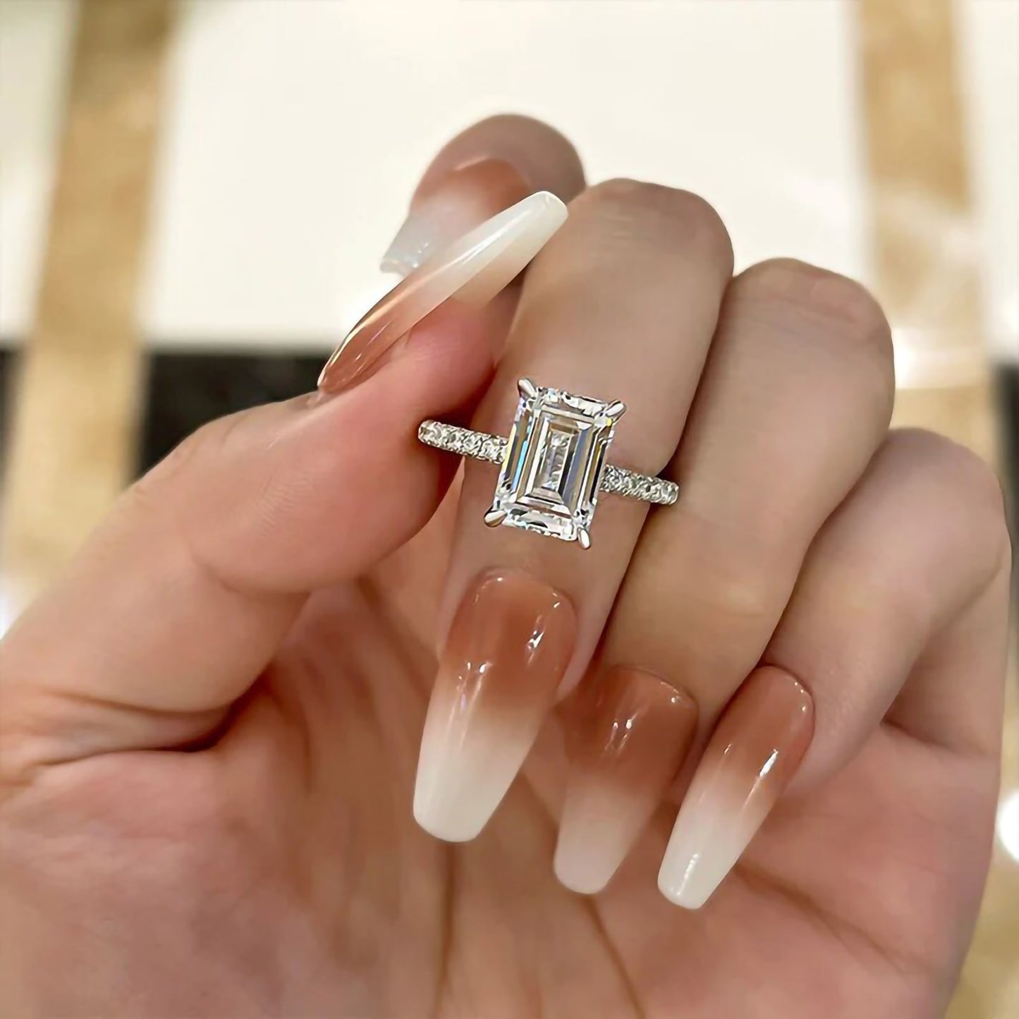 emerald cut moissanite ring