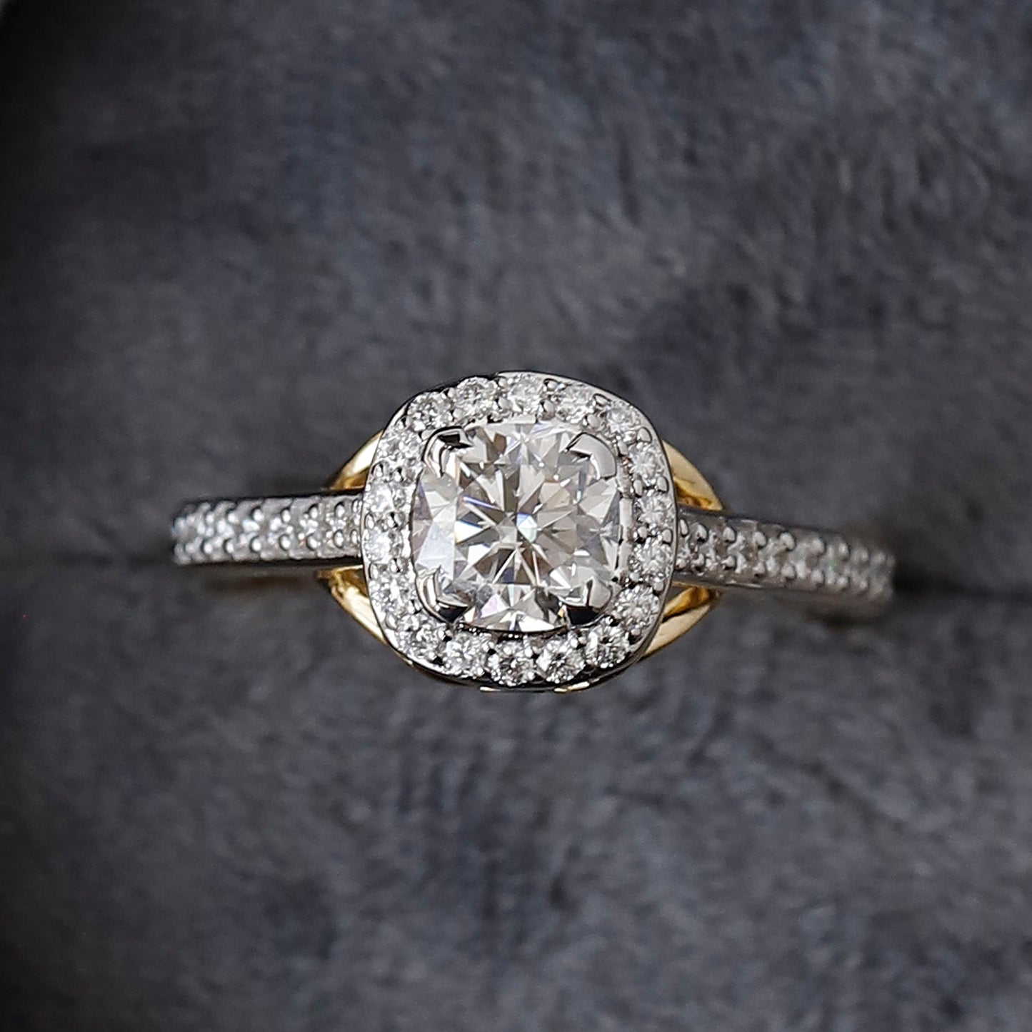 14 k Yellow Gold Cushion Cut Moissanite Engagement Ring