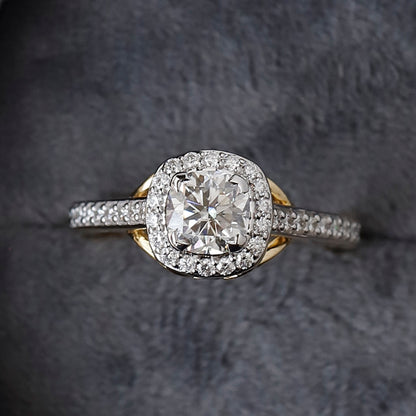 14 k Yellow Gold Cushion Cut Moissanite Engagement Ring