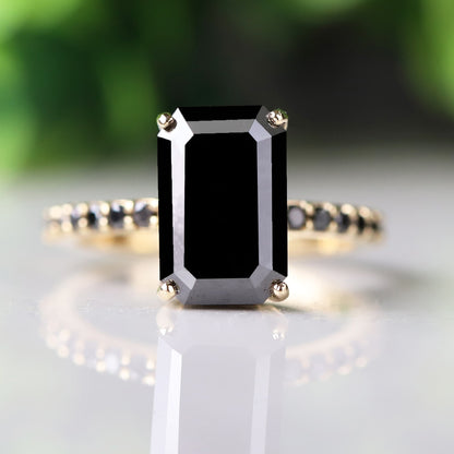 emerald cut black diamond ring