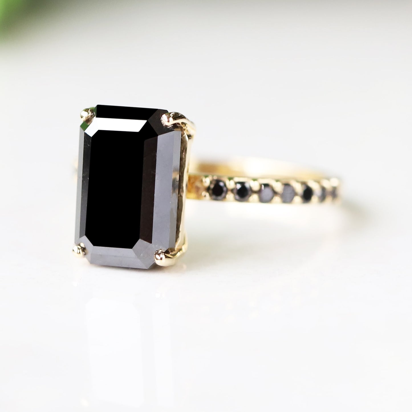 emerald cut black diamond ring