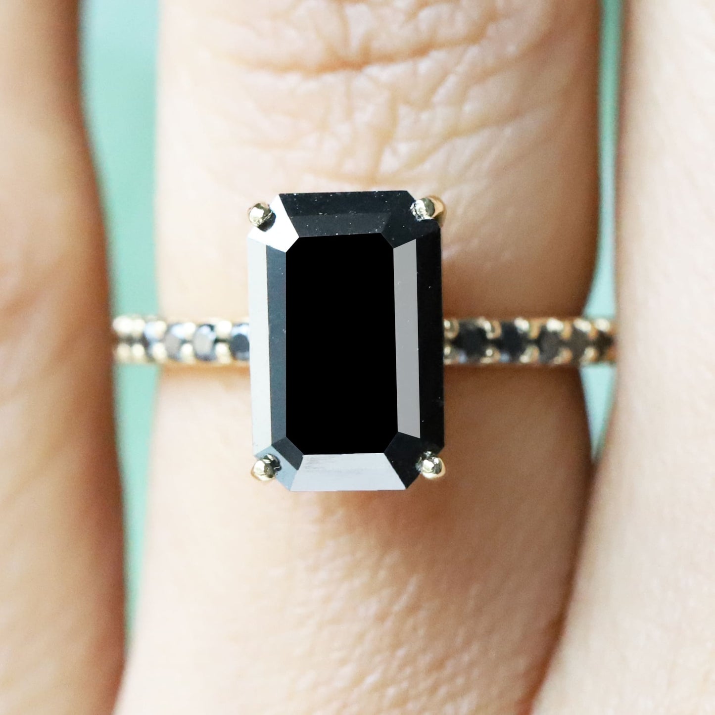 emerald cut black diamond ring