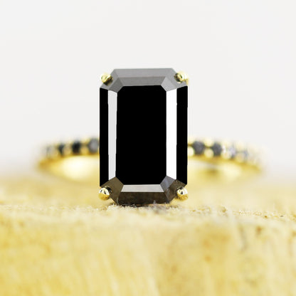 emerald cut black diamond ring