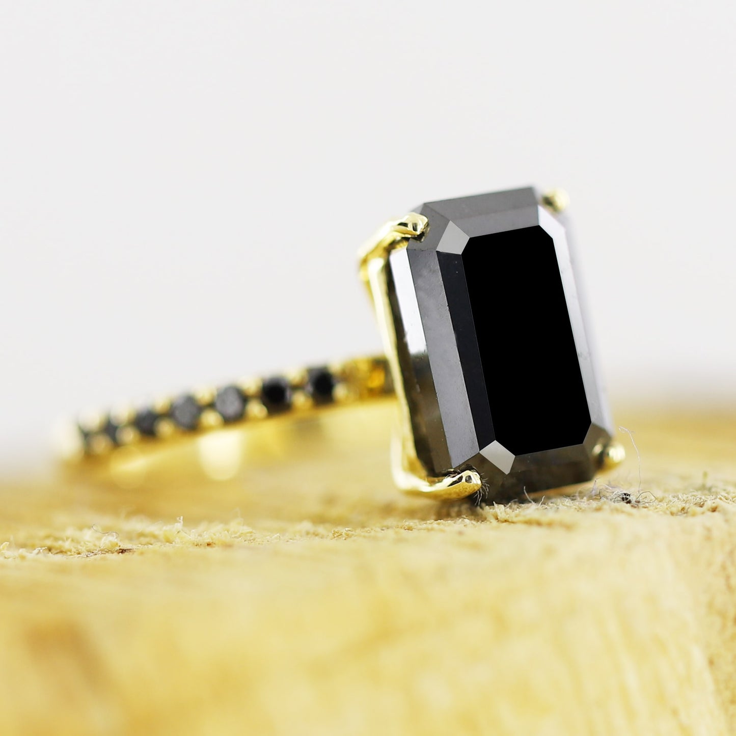 emerald cut black diamond ring