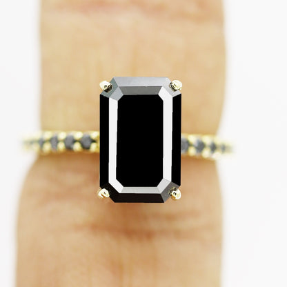 emerald cut black diamond ring