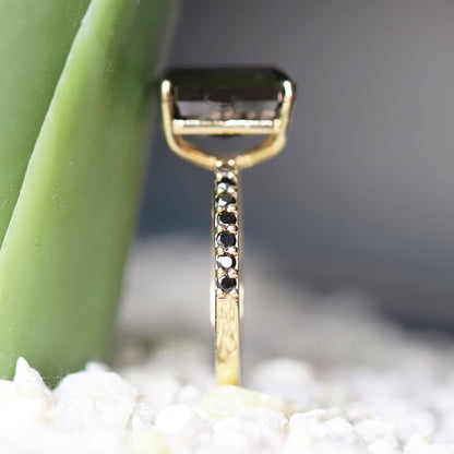 emerald cut black diamond ring