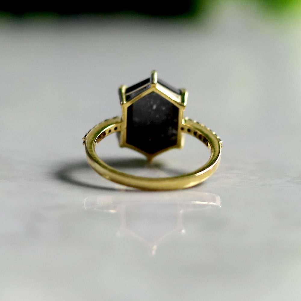 Hexagon Salt and Pepper Diamond Ring