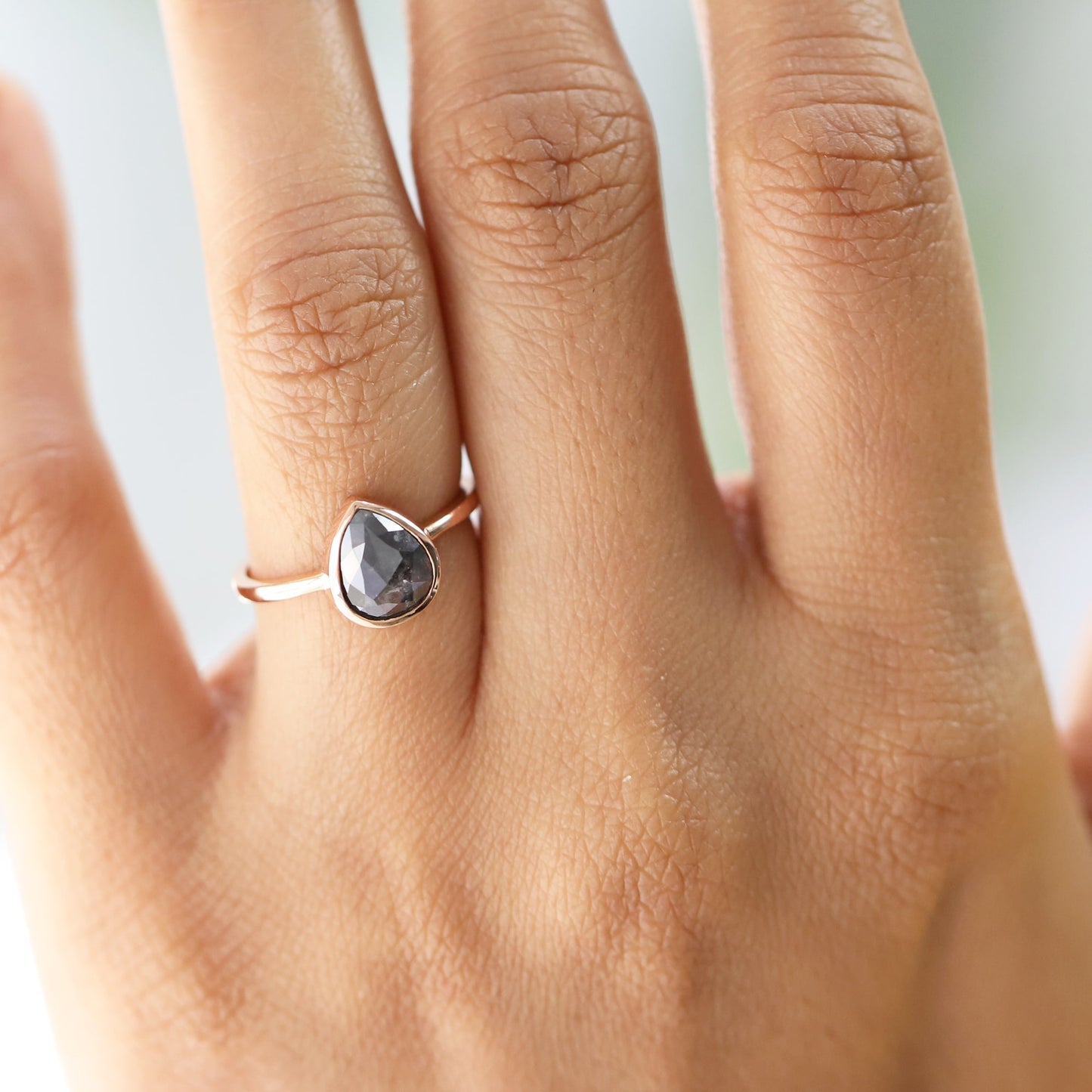 Salt and Pepper Pear Shape Diamond Ring