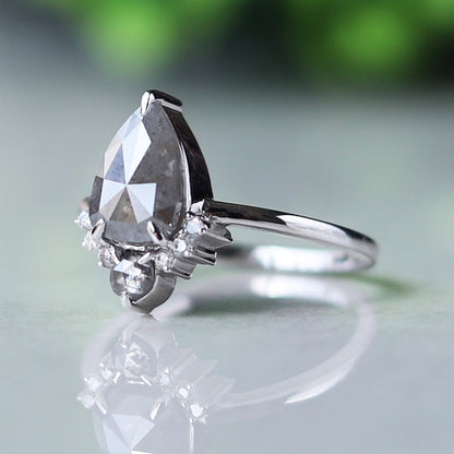 Salt and Pepper Pear Sunburst Diamond Ring